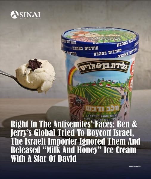 IDFsoldiergirl's tweet photo. 🤣🇮🇱🤣🇮🇱🤣🇮🇱
👉The Ben & Jerry's global company’s management is furious! But there is nothing it can do: Israel’s Ben & Jerry’s has released a special Zionist ice cream called “Milk and Honey,” a vanilla-and-honey cream ice cream with fudge pieces shaped like Stars of David. The ice cream is being produced in cooperation with dairy farms from the Gaza border area and the Yad Mordechai apiaries, with part of the proceeds going toward the region’s rehabilitation.
👉A short time ago, Ben & Jerry’s global board decided to stop selling its products in Judea and Samaria. The Israeli franchisee and importer, Avi Zinger, refused to comply with the directive. In response, the global company announced that it would not renew its franchise agreement. The company also decided to release a Palestine-flavored ice cream as a show of solidarity with the terrorists.
👉The international parent company, Unilever, did not support Ben & Jerry’s global decision to boycott Israel. It reached an agreement to sell the brand’s rights in Israel fully and permanently to Zinger. Ben & Jerry’s global management filed a lawsuit against its parent company, Unilever, in an attempt to block the deal, but a federal judge rejected the request for an injunction and approved the sale.
👉As a result, the brand in Israel became fully independent and separate from the global company. Now, the Israeli brand is releasing an unmistakably Zionist flavor, right in the face of the antisemitic management abroad. 🤣(From the Sinai Project)