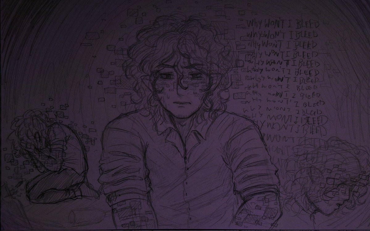BreadClownX3's tweet photo. tw // self harm      (non graphic)

i wanted to draw something like this way back when That day in the pantheon happened,
and qE finding the knife today reminded me, so here's a sketch :)
#ashswagfanart #qsmp2 https://t.co/S9N2pT0kFq