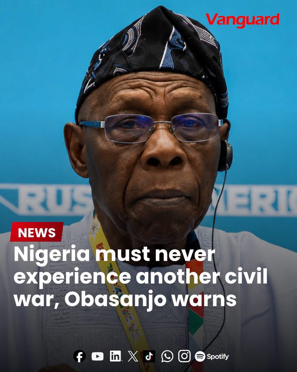 ChinasaNworu's tweet photo. Former President Olusegun Obasanjo on Wednesday warned that Nigeria must never experience another civil war, saying many of the factors that led to the 1967–1970 conflict still exist within the country’s institutions and among its people.

https://t.co/Ri0dK1HUBG https://t.co/JzMktPrHU2
