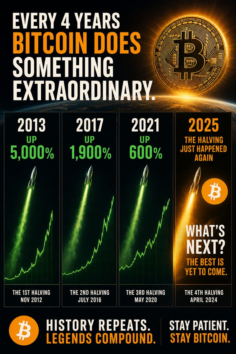 Cfxinsights's tweet photo. Bitcoin halving cycle history:2012 halving → Price went from $12 to $1,100 (+9,000%) 2016 halving → Price went from $650 to $20,000 (+2,900%) 2020 halving Price went from $8,500 to $69,000 (+700%) 2024 halving  en anything 
#cryptoforexinsights #bitcoinhalving https://t.co/CbLPxdrmRo