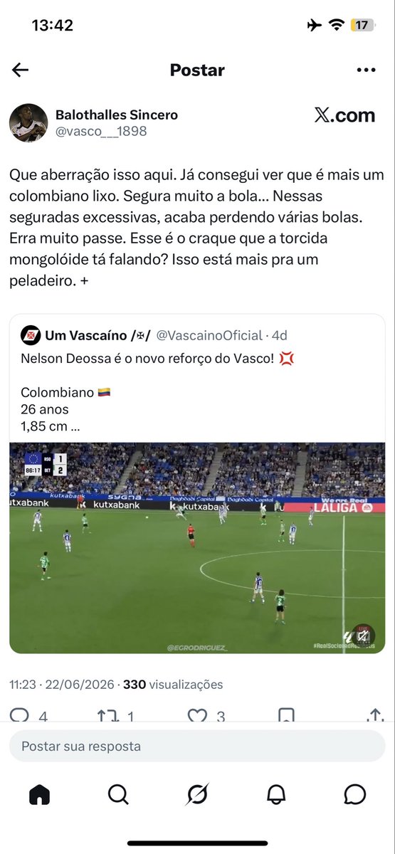 anselmocarvalh's tweet photo. @vasco___1898 @_ViniRocha__ Ó o fudido comentando de novo, o merdinha que só fala besteira toda hora no Twitter kkkkkk 

Ele vai errar mais uma, igual chamou o deossa de BAGRE 😂😂😂😂😂 
Depois ficou falando que nenhuma contratação do Vasco dava certo 😂 https://t.co/F4RsWXyWzS
