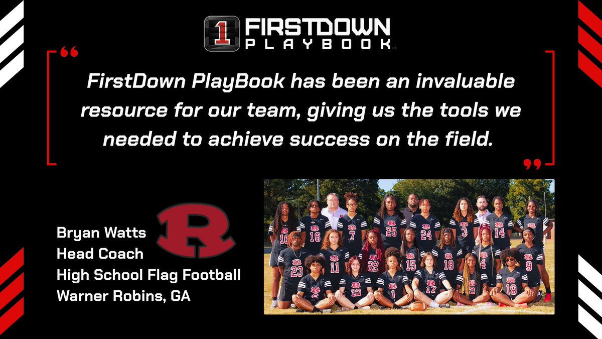 FDPlayBook's tweet photo. Check out what High School Flag Football Coach Bryan Watts has to say about FirstDown PlayBook and how it’s helped elevate his team 🏈

There’s still time for high school and college flag football coaches to take advantage of a free 6-months from FirstDown PlayBook, don’t miss out.

👉 Fill out the form and get started today!
https://t.co/WlbuHlbcq5