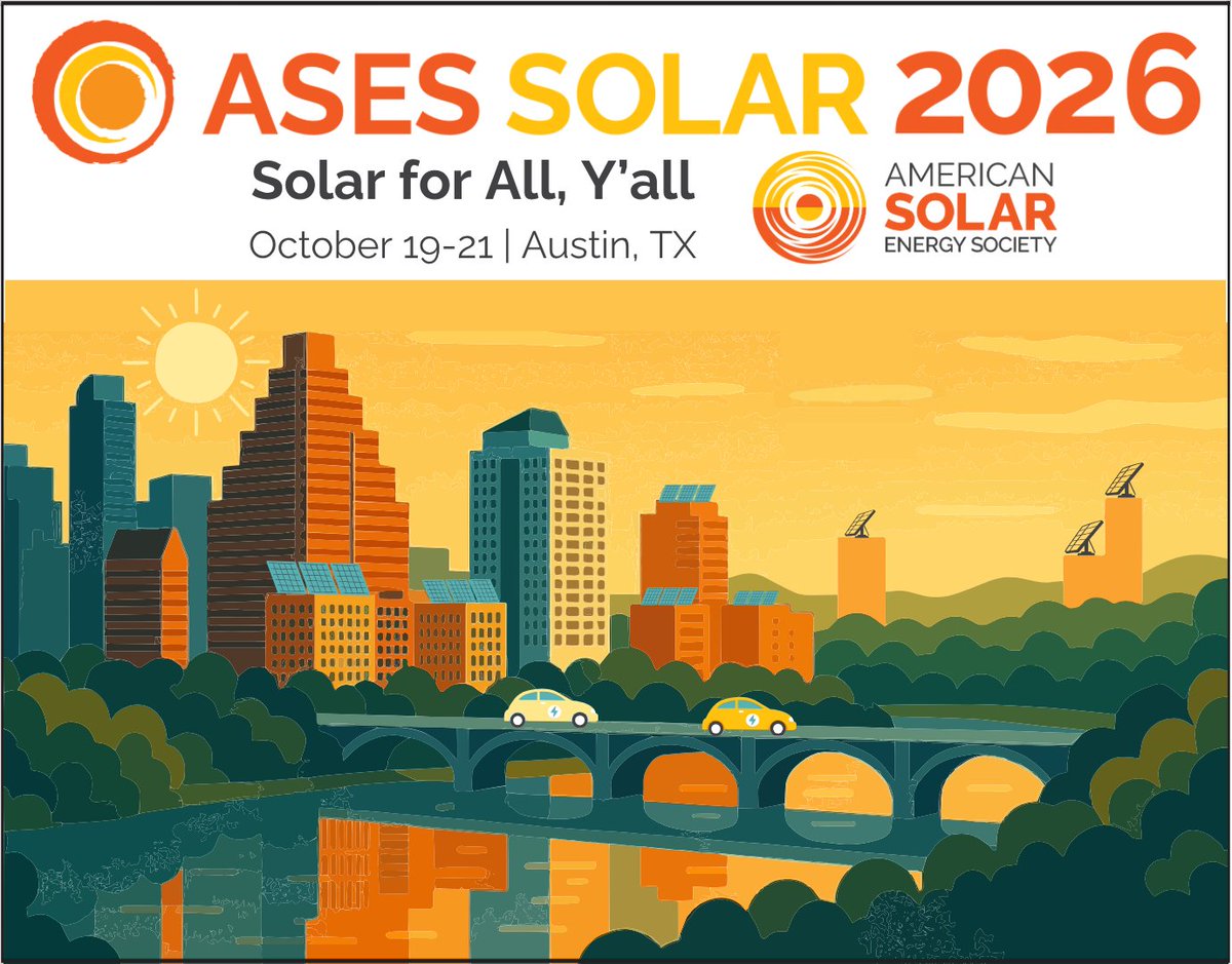 ASES_Solar's tweet photo. Exciting news! The ASES SOLAR 2026 Early Bird registration has been extended and is now available through July 31, 2026, offering attendees a 20% discount on conference registration.

To learn more &amp; register:  https://t.co/by5OlU3gZY
Read press release: https://t.co/mocRPG7Btp https://t.co/ft0H401gOI