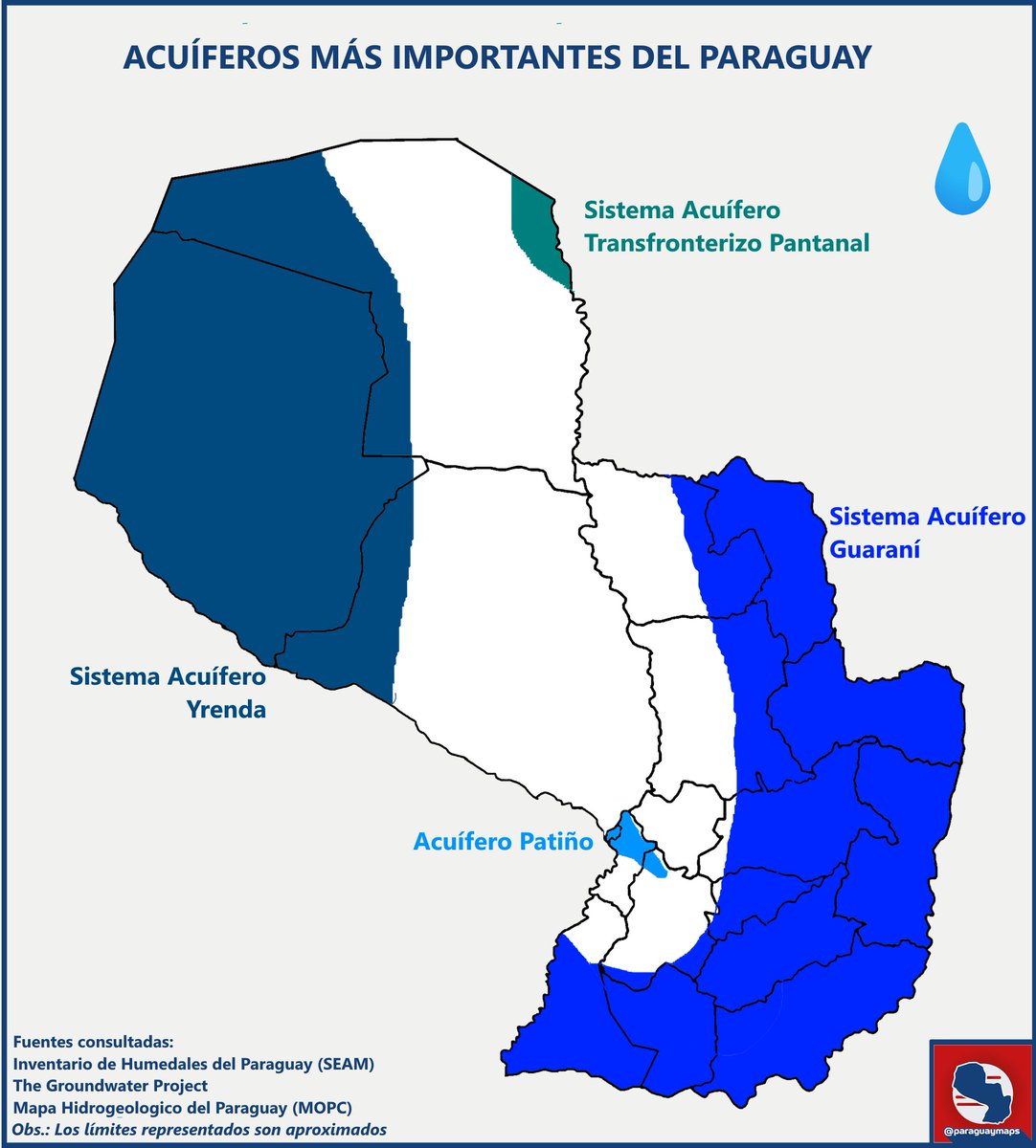 paraguaymaps's tweet photo. Acuíferos más importantes del Paraguay. https://t.co/609r0Vnshz