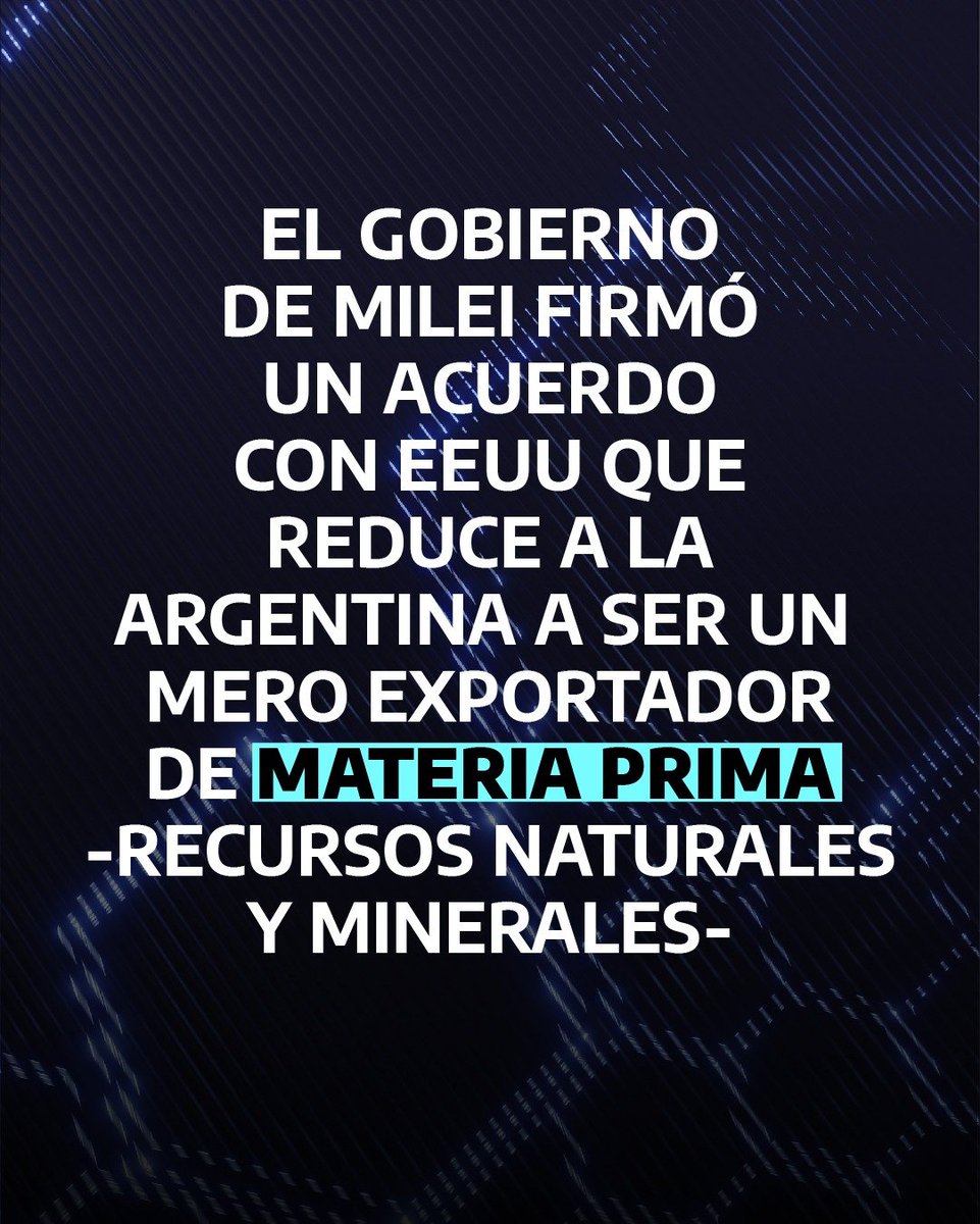 TereGarciaOK's tweet photo. El Gobierno de Milei firmó con EEUU el acuerdo "Pax Sílica". Se trata de una nueva entrega de nuestras tierras y nuestros recursos naturales estratégicos para que sean explotados por empresas extranjeras a cambio de nulo desarrollo nacional. https://t.co/h55w5Hw3z4