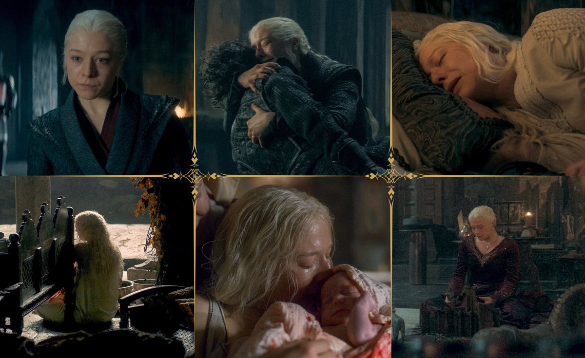 motherhaenyra's tweet photo. Rhaenyra speaking to Jace, as if he were alive; Rhaenyra rocking Visenya, as if she were alive.

Rhaenyra welcoming her son into the world; Rhaenyra being unable to say farewell to her boy.

Rhaenyra holding her sons’ toys, after their departure; Rhaenyra grasping Jace’s sword. https://t.co/9OHALnCVdN
