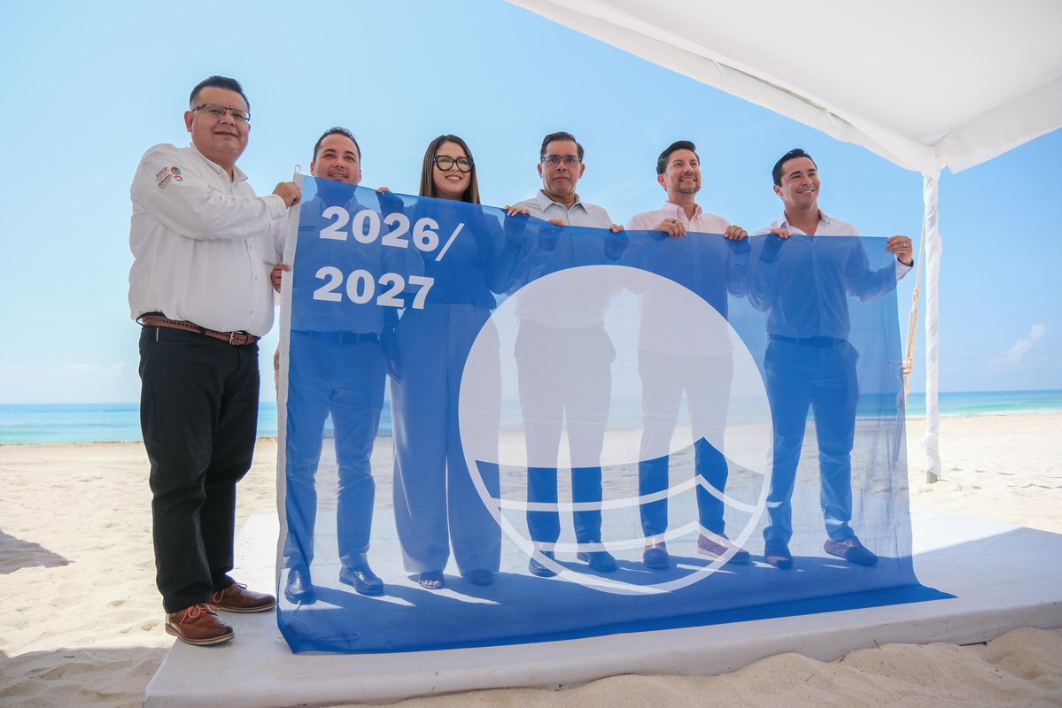 AytoCancun's tweet photo. 🌊💙 Cancún refrenda su compromiso con el cuidado de sus playas y ecosistemas costeros.

Con el Izamiento de Banderas #BlueFlag 2026-2027, damos inicio a una nueva temporada donde reafirmamos el compromiso y el trabajo coordinado para mantener nuestras playas…
(1/2) https://t.co/3rFt9eY9Dj