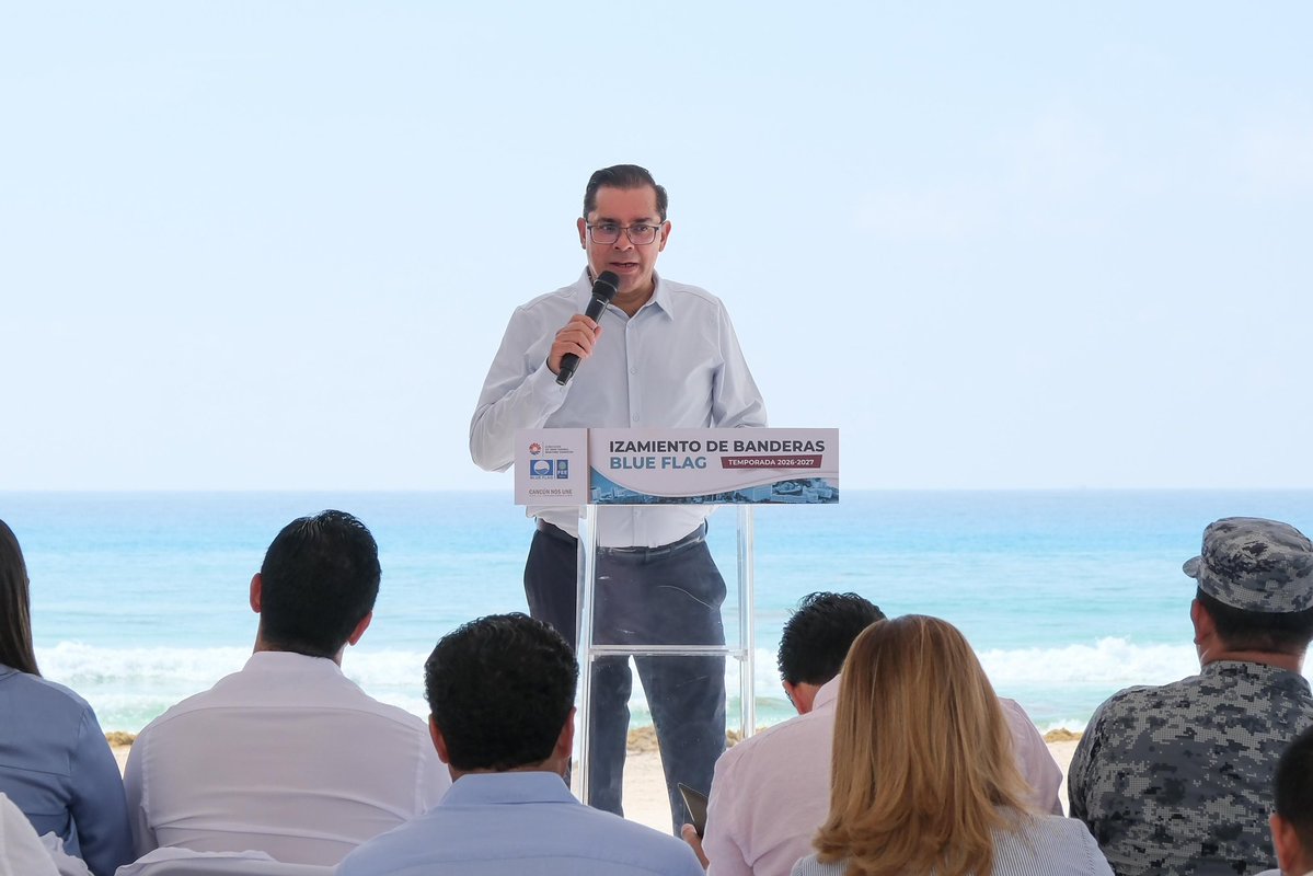 AytoCancun's tweet photo. 🌊💙 Cancún refrenda su compromiso con el cuidado de sus playas y ecosistemas costeros.

Con el Izamiento de Banderas #BlueFlag 2026-2027, damos inicio a una nueva temporada donde reafirmamos el compromiso y el trabajo coordinado para mantener nuestras playas…
(1/2) https://t.co/3rFt9eY9Dj
