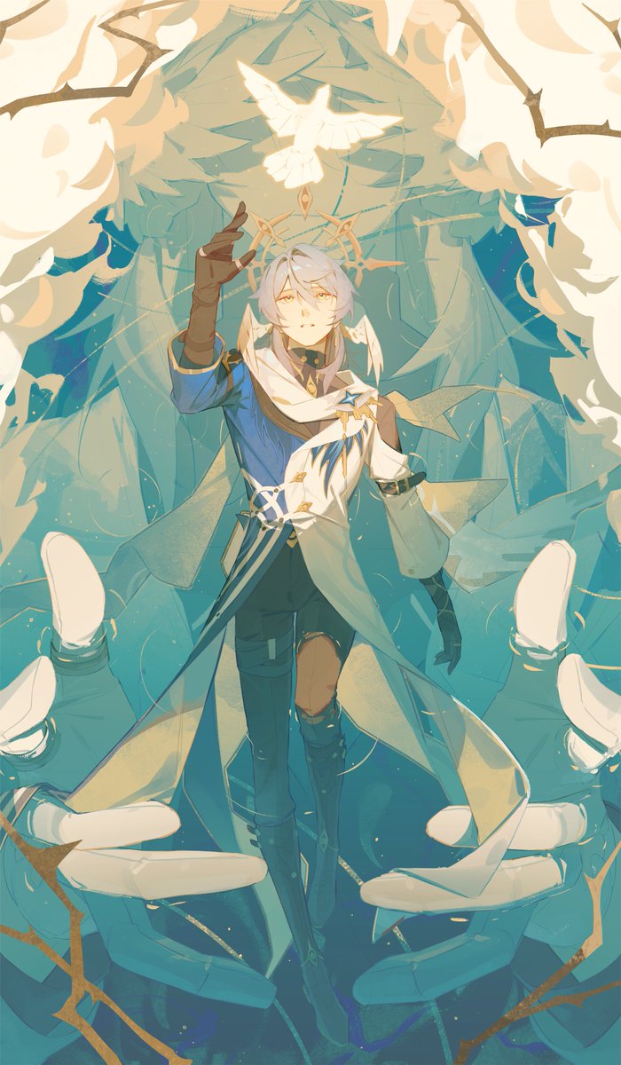 mofufu_fufu's tweet photo. Pretty boy Sunday 😚✨

I had the pleasure of drawing Sunday for the Star Rail Tarot
Please check it out! ^^ https://t.co/IIdf8fkbVj