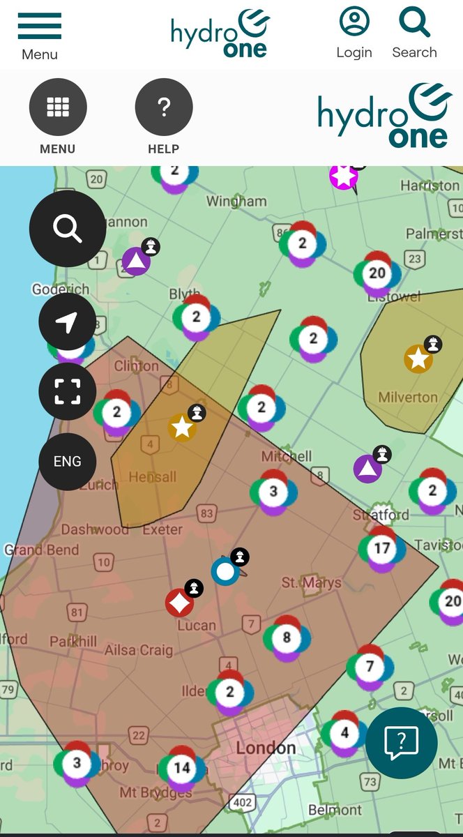WxOntario1's tweet photo. Massive power outage stretching from #Clinton towards the #London area

#OnWX #ONStorm https://t.co/VYU4ubZyrc