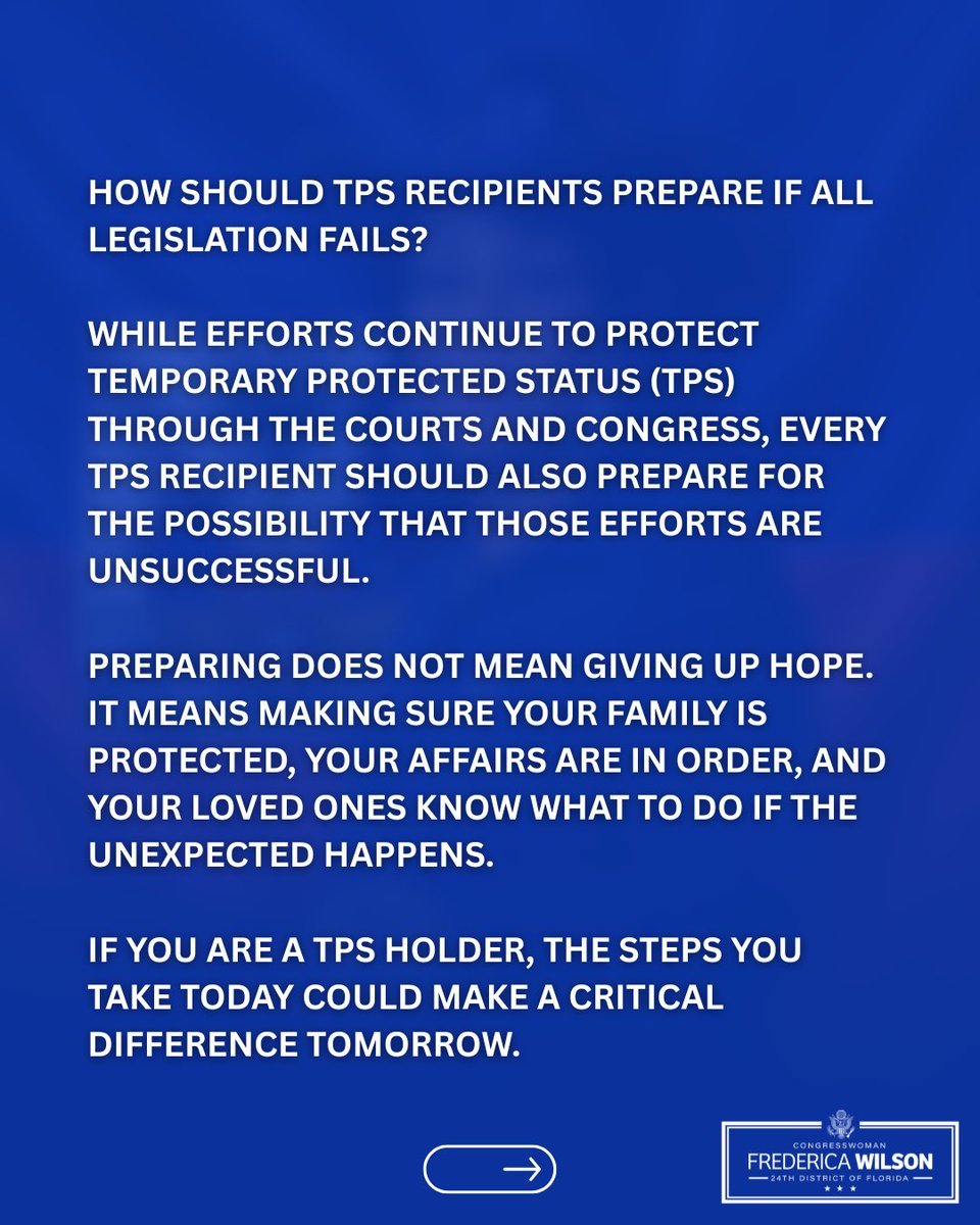 RepWilson's tweet photo. How should TPS recipients prepare if all legislation fails?

For now, current TPS holders remain protected from removal. If those protections end and no legislative solution is enacted, individuals whose only immigration protection is TPS could face detention or deportation. This post answers important questions about self-deportation, detention, and the legal options that may still be available.

Preparing is not giving up hope. It is protecting your family while we continue fighting for a permanent solution.