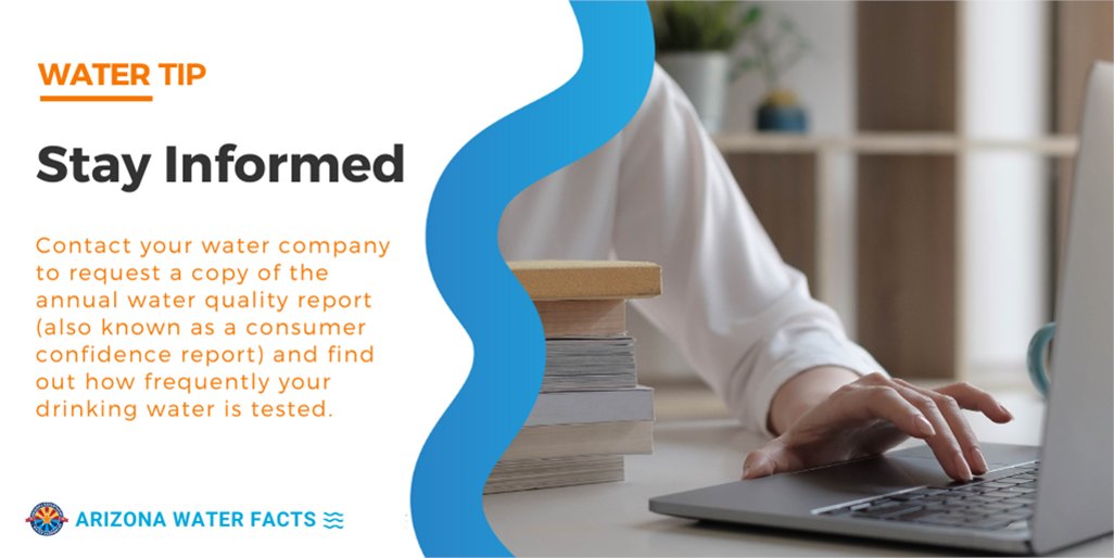 azwater's tweet photo. #Tip: Contact your water company to request a copy of the annual water quality report (also known as a consumer confidence report) and find out how frequently your drinking water is tested.  https://t.co/kL5YGx3feS https://t.co/wUHzamfX1U