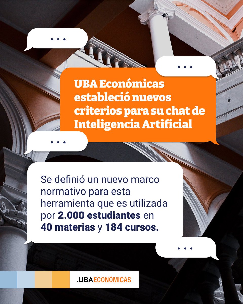 UBAeconomicas's tweet photo. Nuevos criterios para el uso del chatbot de UBA Económicas 🤖🧑‍💻

Se definió un nuevo marco normativo para seguir optimizando la implementación de esta herramienta innovadora, que ya es utilizada por 2.000 estudiantes, en 40 cursos y 184 materias de nuestra facultad. https://t.co/LaP3BlXrq8
