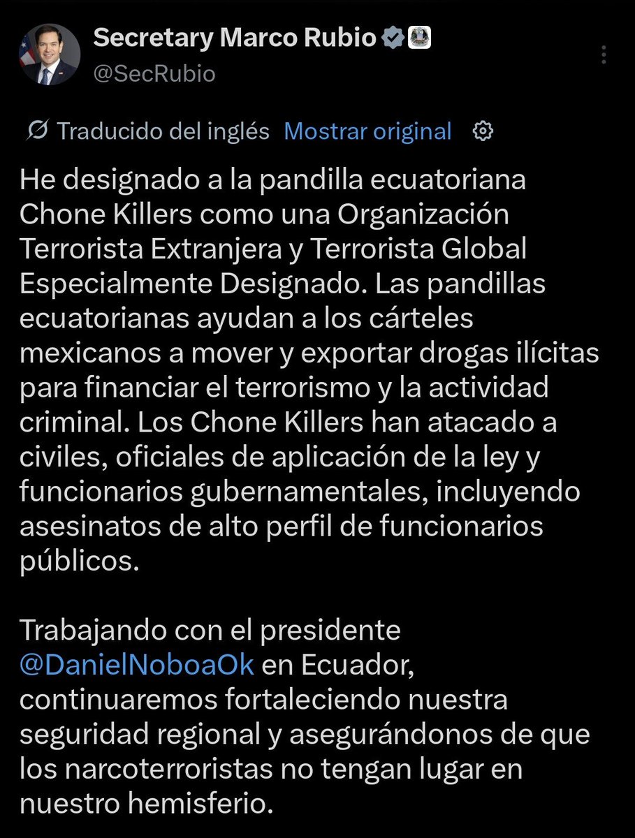 LibreMENTE79's tweet photo. El brazo armado del correismo ha sido designado objetivo militar por los EEUU. 
Ténganse duro, bola de borregos corruptos. 
🇪🇨🇺🇲 https://t.co/sRFxxeOoDZ
