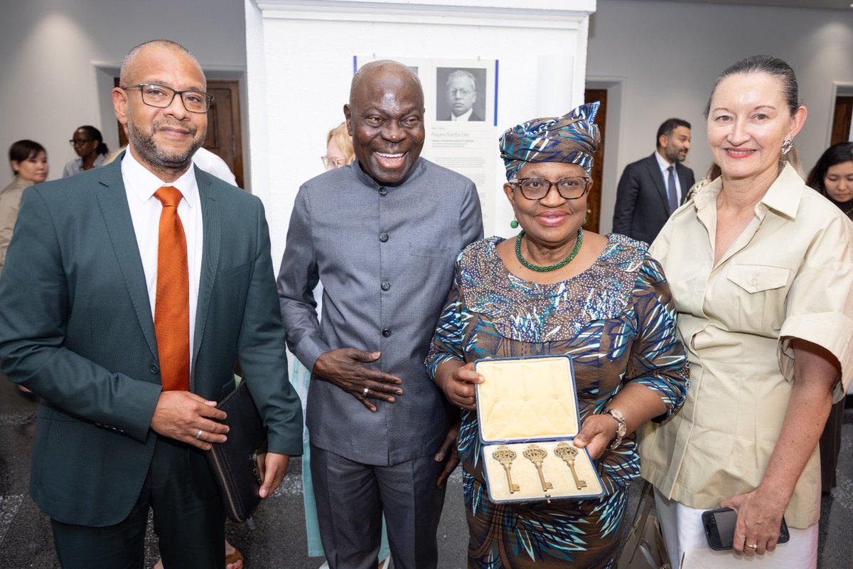 NOIweala's tweet photo. So much going on at the @wto! Today we celebrated the 100 Year Anniversary of our historic building, the Centre William Rappard on the banks of Lake Geneva, named after the renowned Swiss intellectual William Rappard. This building housed the @ilo until it moved in 1975, handing over occupancy to the GATT which later became the WTO. We were grateful to be joined by the ILO DG, @GilbertFHoungbo, the Mayor of Geneva, Christina Kitsos, and Members of the Rappard Family, our General Council Chair, H.E. Amb Clare Kelly and the Chairperson of the Governing Body of ILO, H.E. Amb Matthew Wilson. Thanks also to other dignitaries, DG of UN Genvea, Tatiana Valovaya @UN_Valovaya, ED of @ITCnews, Pamela @CokeHamilton, among others, as well as Ambassadors and staff members who joined to celebrate. The occasion was also marked by a brilliant WTO-ILO joint Centenary Exhibition and the soft launch of our new WTO marketplace.