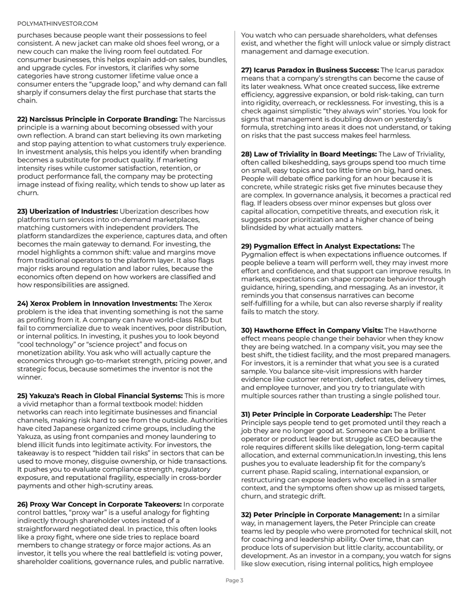 polymathinvest1's tweet photo. A good mental model is someone else’s hard-won lesson, compressed into a portable idea you can carry into any new situation.

Here are 35 of them, specifically useful for people who try to understand businesses for a living.