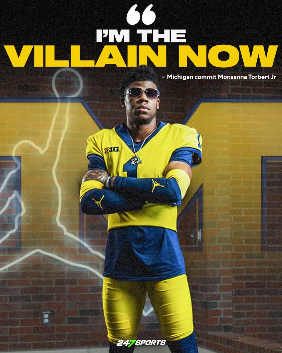 247Sports's tweet photo. Ohio native and now Michigan CB commit Monsanna Torbert Jr did not hold back 😳

"I'm the villain now" said the new Wolverines prospect during his live commitment with 247Sports' @TomLoy247 🗣️

The Top247 prospect was down to Ohio State, Michigan, and Indiana https://t.co/Z2xXub9Dl4