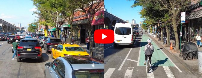 Boenau's tweet photo. After NYC added bike lanes to Queens Blvd:

🥳 Number of people riding bikes on the corridor up as much as 450%

🥳 Total traffic fatalities down 68%

🥳 Pedestrian injuries are down 35%

Bike lanes increase human flourishing. Build more bike lanes. https://t.co/FQG5hLvvXl