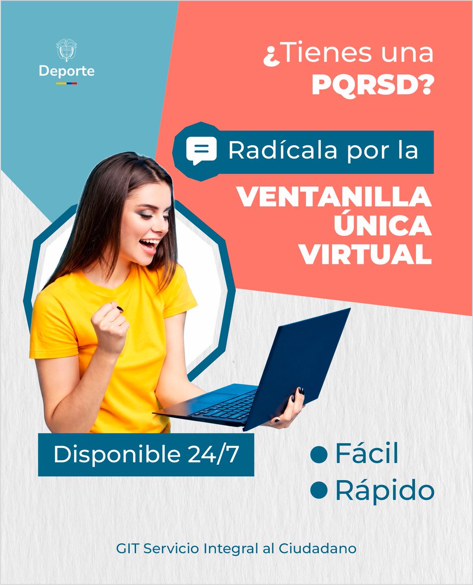 MinDeporteCol's tweet photo. Tu solicitud merece un proceso seguro y con respaldo. 

Radica tus peticiones, quejas, reclamos, sugerencias o denuncias a través de la Ventanilla Única Virtual. Obtén número de radicado y consulta el estado de tu solicitud.

https://t.co/zXgp77d2bq https://t.co/AMtiFRauju