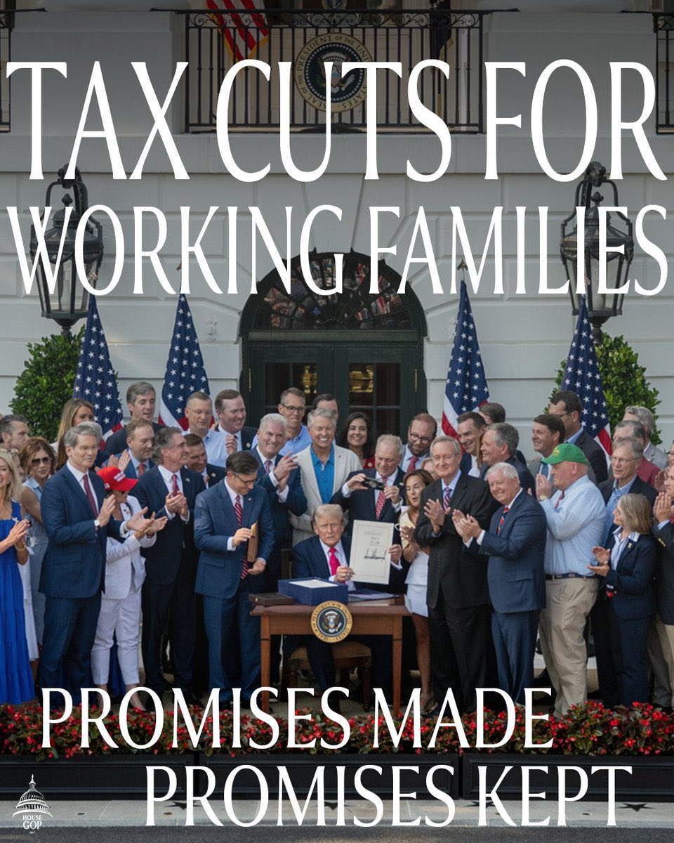 RepMarkHarrisNC's tweet photo. Almost one year ago, @POTUS signed the Working Families Tax Cuts into law.

As we celebrate America’s 250th birthday, we are celebrating a year of @HouseGOP putting hardworking American families first. 🇺🇸 https://t.co/Rs9mZCh92Q