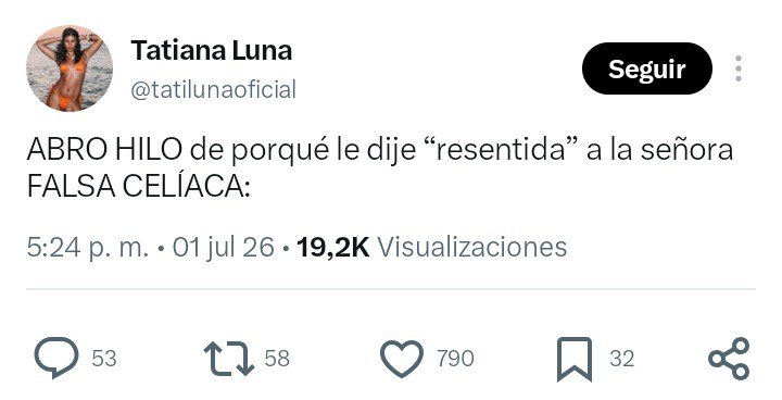 tendenciasmund's tweet photo. "Falsa celíaca":

Por el hilo que hizo Tati Luna ex participante de #GranHermano destruyendo a Andrea del Boca. https://t.co/d96b1Vxrp1