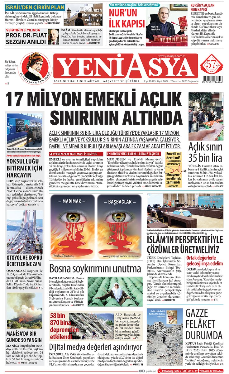 yeniasya's tweet photo. 2 Temmuz 2026 Yeni Asya 1. Sayfa 
https://t.co/m5MuGOog0n
https://t.co/tqk300U9Hl https://t.co/7h8Ptuyqer