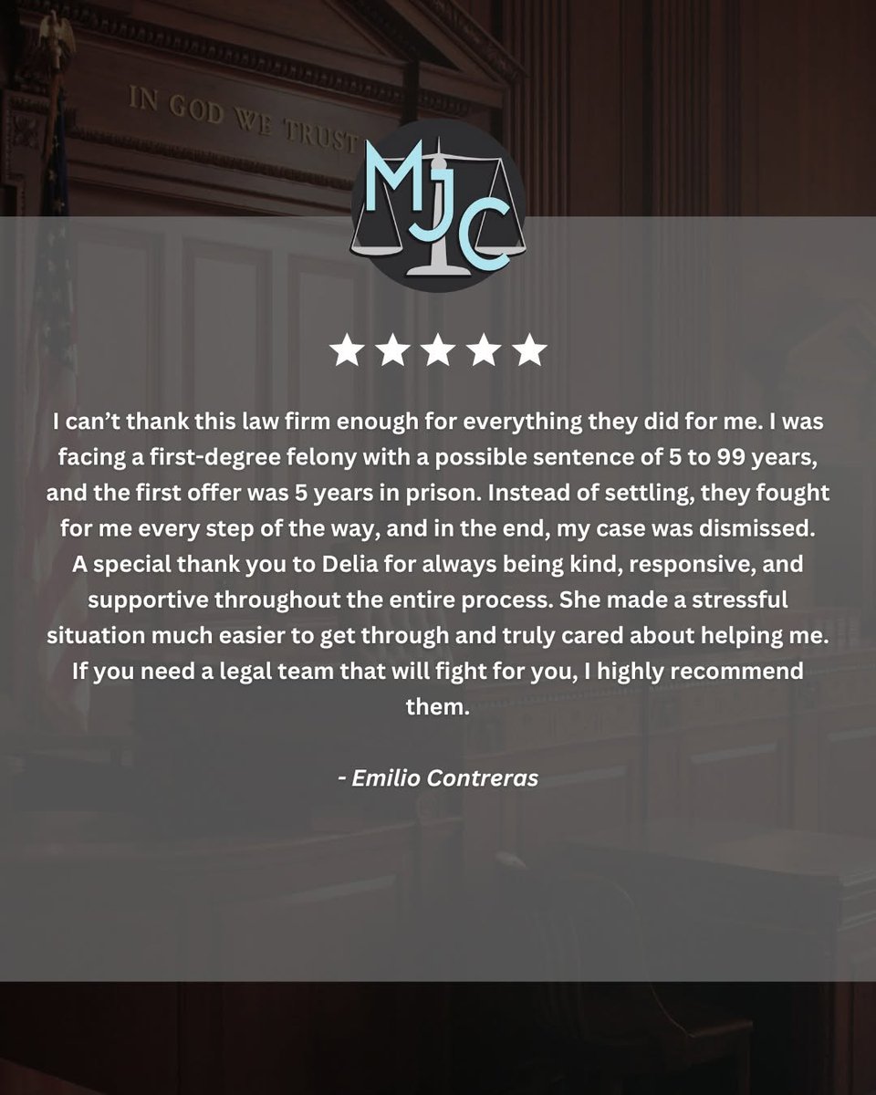 MJCCriminalLaw's tweet photo. A #review isn't just five stars. It's someone's story.

A story of uncertainty, difficult decisions, and putting their trust in our team.

Thank you to our clients for taking the time to share your experiences. Your words mean more than you know.

We are the team you need. 

https://t.co/dnxcXr5Itv

#criminallawyers #texas #lawfirm