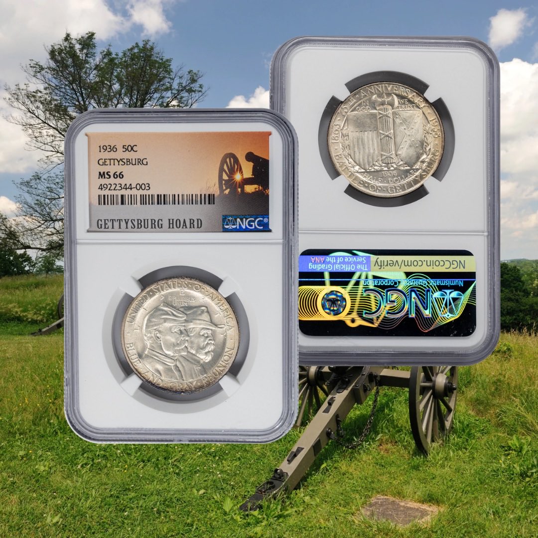 nfccoins's tweet photo. On this day in history, the battle of Gettysburg began. Check out this 1936 Gettysburg Half 50C MS66 NGC. 

eBay: https://t.co/cYrjZDVBuF

#tnfc #gettysburg #ngccoin #onthisday https://t.co/RtVlZQNBRy
