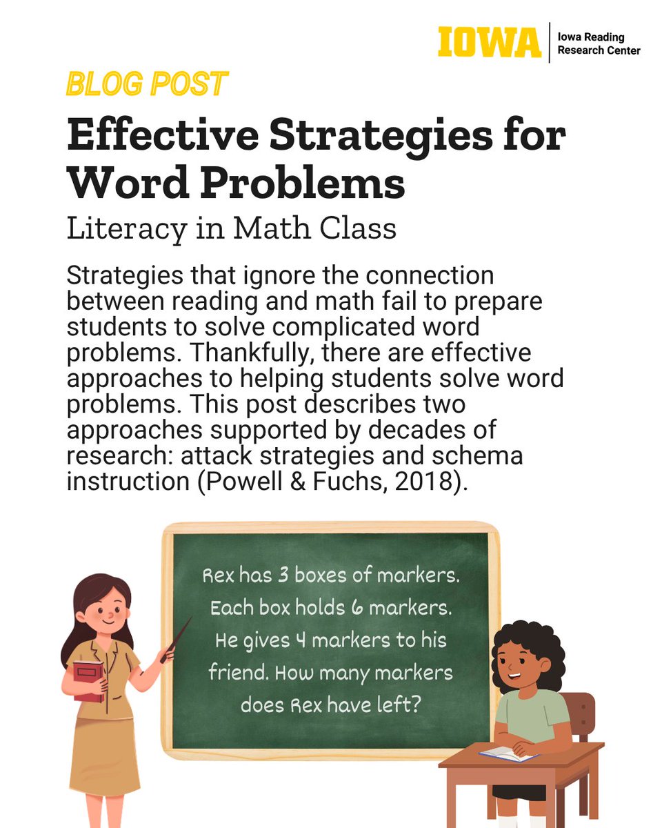 IAReading's tweet photo. Our last post explored how some strategies for solving math word problems can be ineffective. Luckily, attack strategies and schema instruction are two literacy-related methods backed by decades of research. Read the blog for more examples and resources: https://t.co/rj9aGBmj4Y https://t.co/XOtNoEl48R