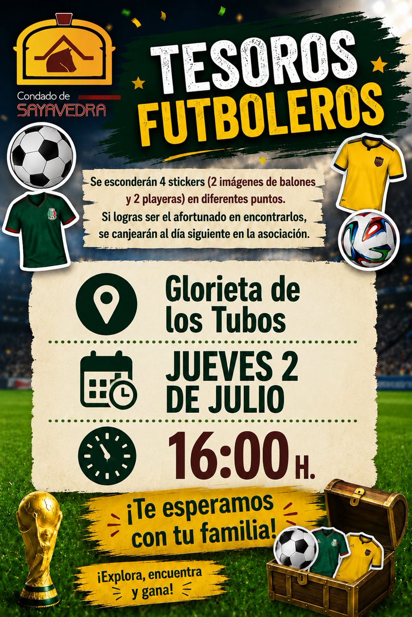 Ac_Sayavedra's tweet photo. Te esperamos el día de mañana para siguiente busqueda de los Tesoros Futboleros. ¡Explora, encuentra y gana! ⚽️🏆 https://t.co/tX5bHBwBiL