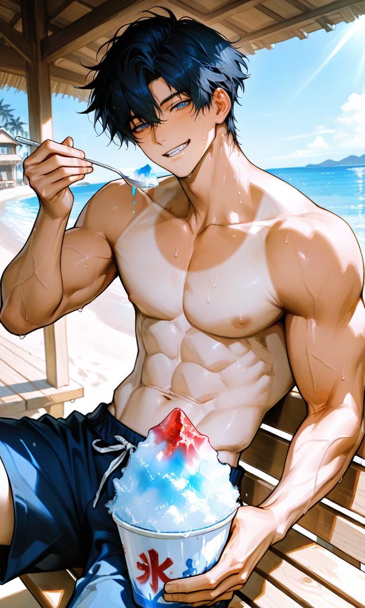 d_aaaaaal's tweet photo. 海パン男とかき氷一緒に食べるか‼️

おはよう‼️ https://t.co/1Qq36dM3wO