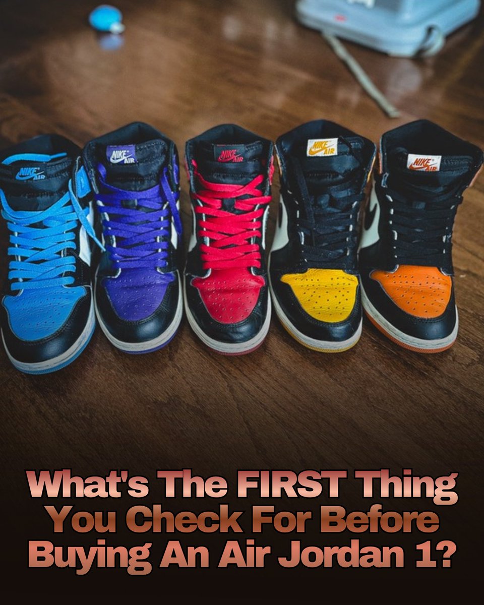 MrUnloved1s's tweet photo. What's the FIRST thing you check for before buying an Air Jordan 1? 👀
•Leather?
•Shape?
•Colorway?
•Price? https://t.co/cDqaglzoFW