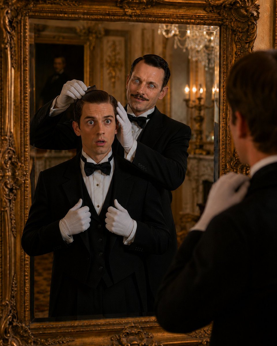 Mindlessbutler's tweet photo. Before we present you to Master @the_alexsimmons my boy, we will have to make you presentable. This is brylcreem. From now on you will always slick your hair and keep it in a neat parting. Looking so much better, don"t you think? I am glad to see you are more agreeable now, boy. https://t.co/KKxpVnGLGq