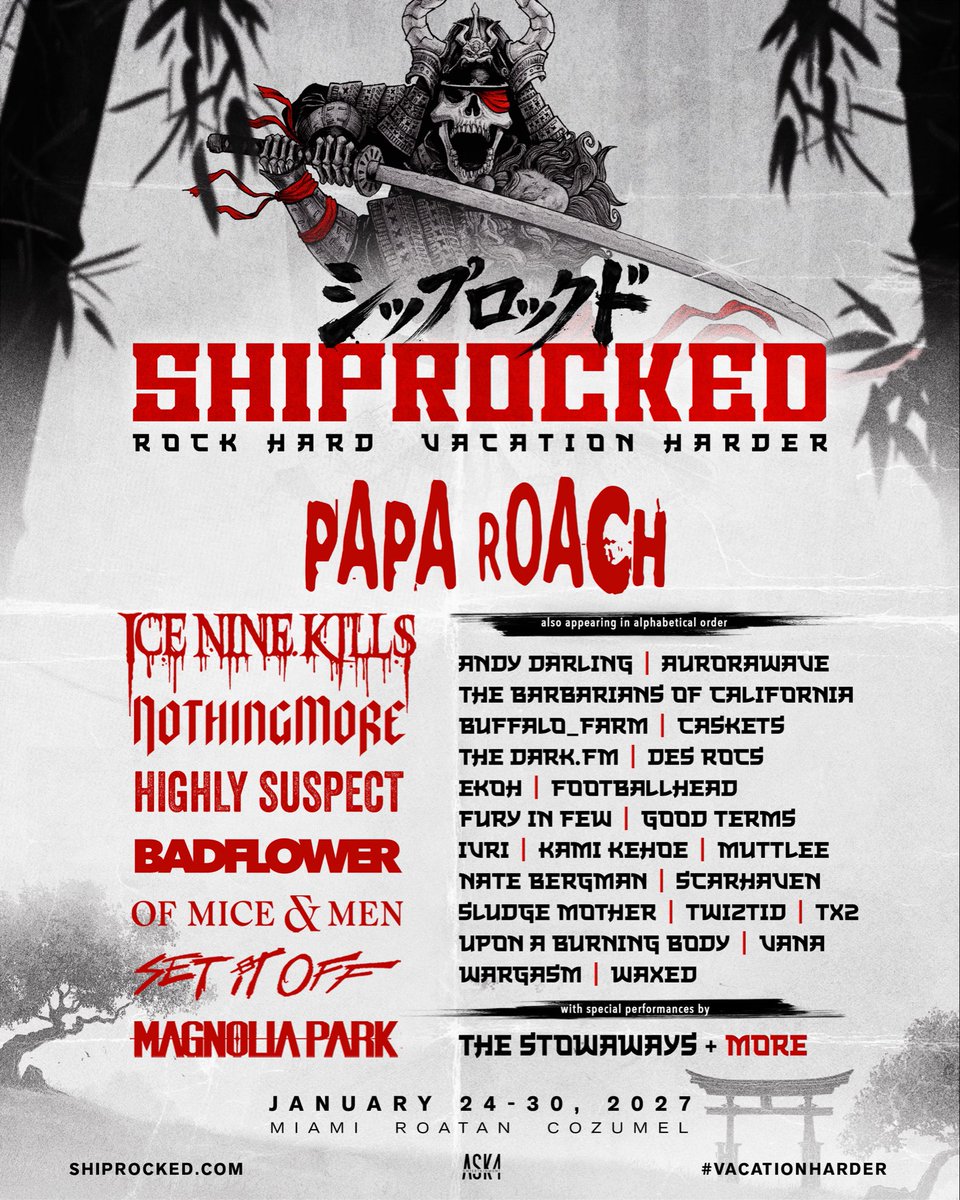 OMandM's tweet photo. We’ve joined the lineup for ShipRocked, sailing from Miami to Honduras and Mexico, January 24-30, 2027! The boat is full, but you can still join the wait list at https://t.co/6PC3t9oqoF!  #ShipRocked #VacationHarder https://t.co/nJPrlcXFhU