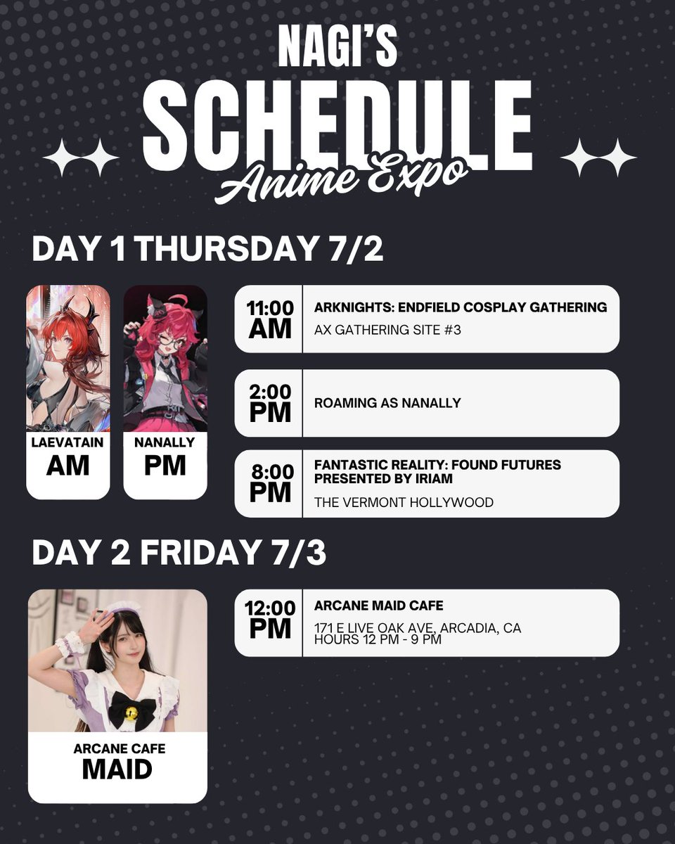 maidnagi's tweet photo. Any anime plans this week? 😳

The yearly Anime Expo is coming, just wanted to let you know what I’m up to, since there’s a lot of exciting things going on! Feel free to say hi if you see me! 😄

Here is my cosplay plans, event appearances, maid cafe, DJ schedule and more! 🤠 Hope to see you!

#animeexpo #cosplaylife #maidcafe