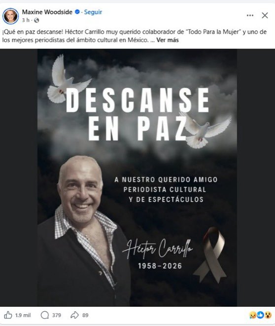 Tenor_Fernando's tweet photo. Mi más sentido pésame a la comunidad del espectáculo y artístico por el sensible fallecimiento de mi amigo Héctor Carrillo 
Todo mi cariño al equipo de Maxine Woodside y todo Radio Fórmula  
En paz descanses querido Héctor https://t.co/MiPMxrjlkd