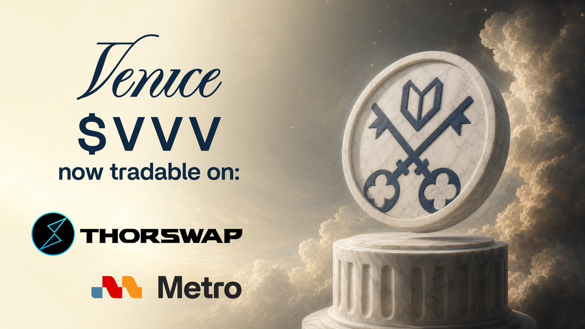 THORSwap's tweet photo. 📢 Venice $VVV trading is supported on
@THORSwap and https://t.co/kT3xarGQk3!

The capital asset of @AskVenice. Use $VVV to earn yield, access Venice Pro and mint $DIEM.

Trade the leading privacy coin for AI with $USDT, $USDC, native $BTC $ETH $SOL $ZEC $BNB and much more. https://t.co/JD54i6oVQa