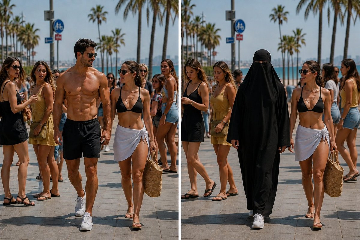 Markoos88's tweet photo. Look at all these innocent women getting distracted by a sharmoota. This is why Allah's apostle said: "I have not left behind me any trial (fitnah) more harmful to women than men." He said: "When a man reaches puberty, nothing should be seen of him except his eyes and hands." https://t.co/SAWvsWIvQF