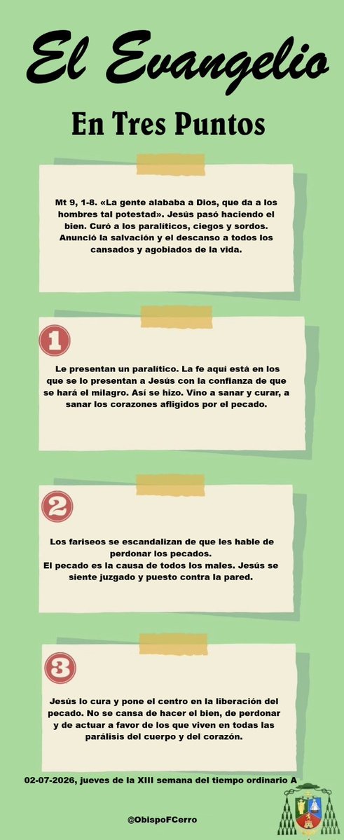 Obispofcerro's tweet photo. El Evangelio en Tres Puntos. 02-07-2026 https://t.co/PDo24chnNF