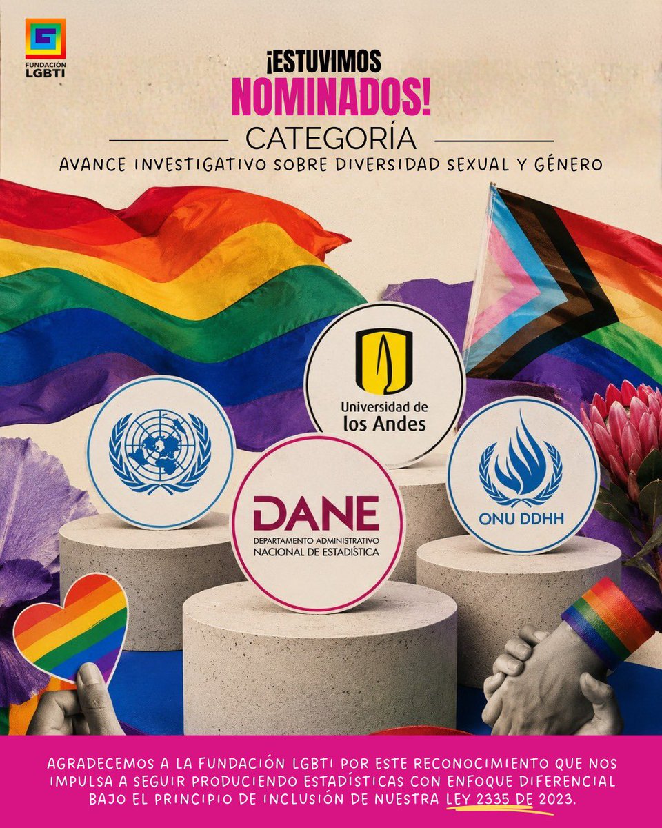 DANE_Colombia's tweet photo. 📊🌈La diversidad también se construye con información.

Nos llena de orgullo compartir que el #DANE fue nominado a los XVI Galardones León Zuleta, en la categoría "Avance investigativo sobre diversidad sexual y de género".

Esta nominación reconoce el trabajo que hemos venido realizando para fortalecer la producción de información estadística que contribuya a visibilizar las realidades, reducir brechas y aportar evidencia para la garantía de derechos de las personas con orientaciones sexuales e identidades de género diversas.

Este reconocimiento nos impulsa a seguir produciendo información para todas las personas. Consulta todas nuestras operaciones estadísticas en https://t.co/hBG32FFojB 💜