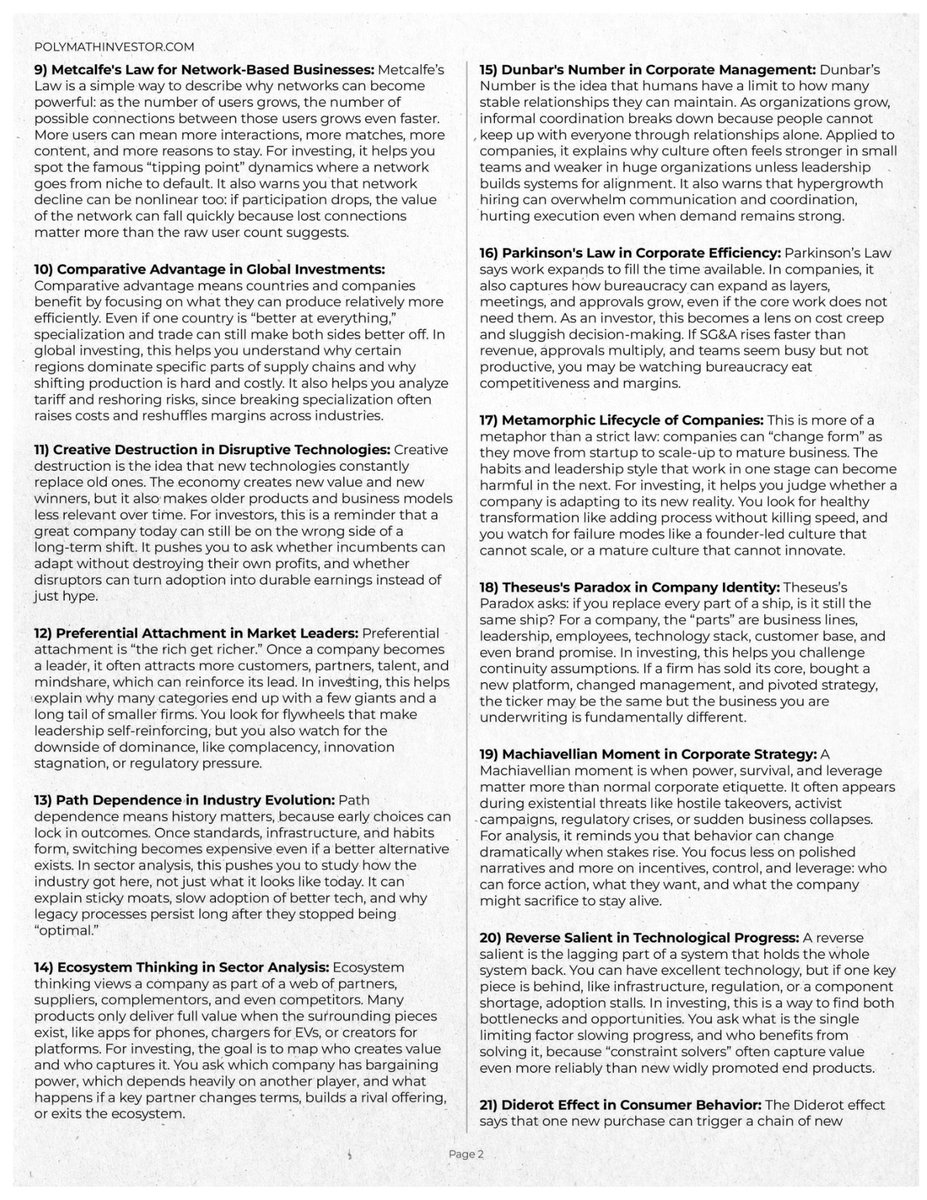 polymathinvest1's tweet photo. Munger called it a latticework. 
Here are 35 mental models for looking at businesses through different lenses.