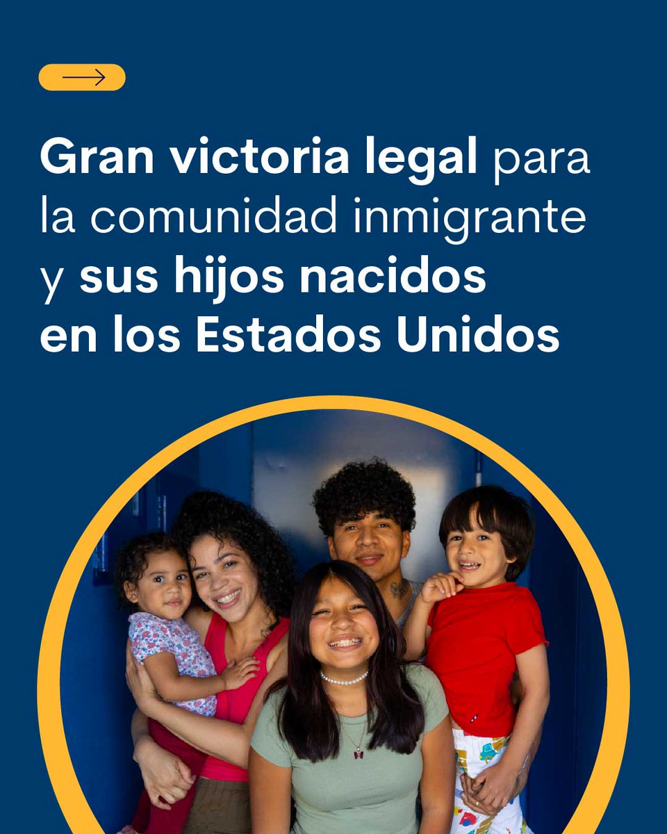 RISEforImm's tweet photo. Una decisión que brinda mayor certeza a millones de familias.

La Corte Suprema de los Estados Unidos reafirmó la protección constitucional de la ciudadanía por nacimiento, manteniendo vigente el derecho establecido en la Enmienda 14. 
#RiseForImmigrants  #Citizenship https://t.co/91gZqRR0a6