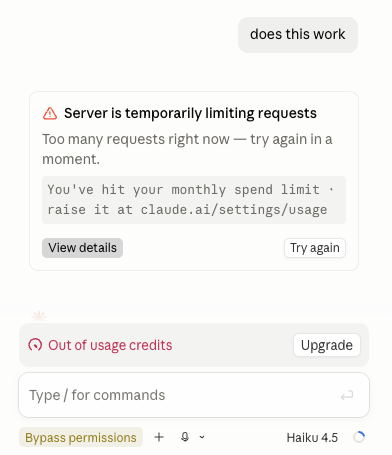 ventsi's tweet photo. even Haiku is unavailable when you hit the limit https://t.co/uUhW8734Ox
