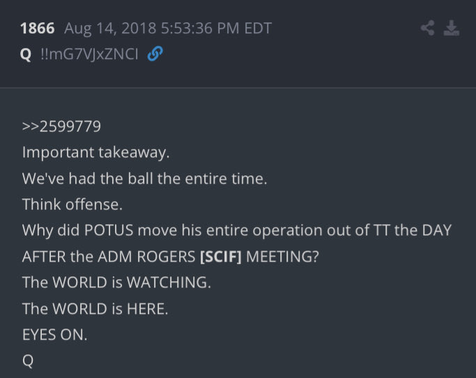 TheQNewsPatriot's tweet photo. Even the “Q is a PsyOp!” panican and blackpill crowd will have a hard time explaining this constellation of ‘coincidences’ intersecting with Trump’s ND Rally today —

Not only was the President wearing his trademark “White” MAGA baseball “Hat”, but he held the rally on the 1st day of the current calendar’s 7th month (17), 107 years after Teddy Roosevelt’s death (17), and in the first 15 minutes of his speech, was dropping verbatim identical phraseology to that which was first popularized in the Q Posts … … 17 days after Flag Day, a holiday tracing to the earliest days of the nation’s founding, and which this year featured ceremonial combat flanked by Marines, and an on-stage reprise of ‘Nessun Dorma’ in the days kickoff festivities… which itself was the overlay song playing at the climax of the film “The Sum Of All Fears” (a movie mentioned specifically by Q on the Q-Boards) during the executions of the real traitors and conspirators in the plot.

Also, the US state now permanently hosting the new T. Roosevelt Library has a US phone area code of 701, or a mirrored 71/17 using simple numerical gematria.
