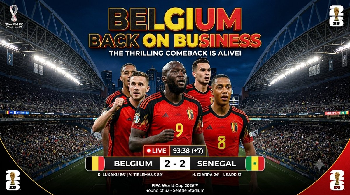 canivalsbbl's tweet photo. NEVER. COUNT. OUT. THE. DEVILS! 🇧🇪👹 Down 2-0 with minutes to spare, Belgium mounts the ultimate World Cup rescue mission! Lukaku and Tielemans deliver the lethal late blows at Seattle Stadium to force a stunning 2-2 draw in stoppage time! 🤯💥 https://t.co/YoeOpJ9lb2