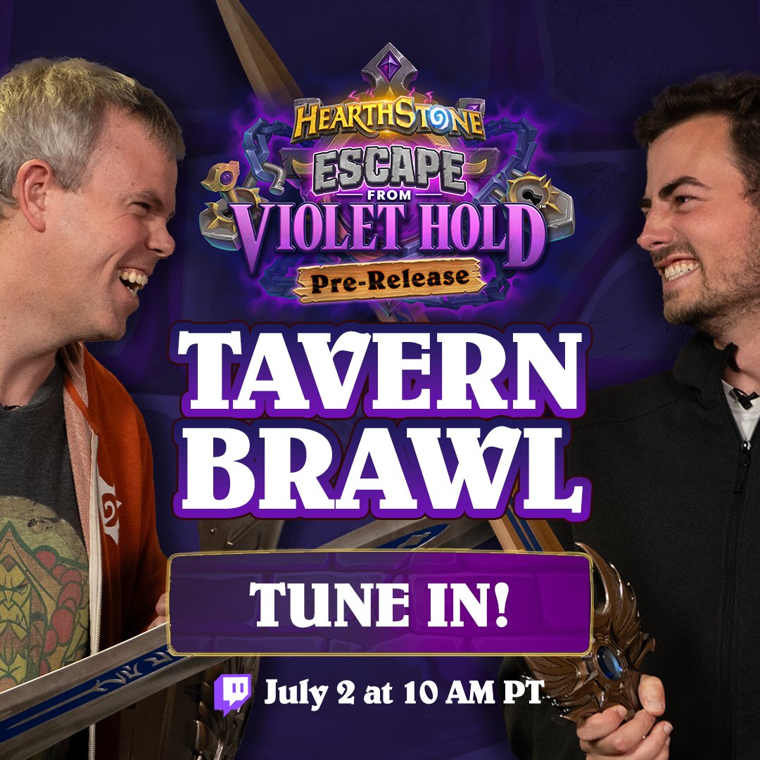 PlayHearthstone's tweet photo. Tune into our Twitch tomorrow to watch @nlyonssmith and @GallonHS brawl it out!

Earn some drops, maybe a few surprises in chat 🎁, and cheer on your chosen brawler!

Who do you think will win the showmatch? 🤔 https://t.co/EY3P1y9vkq