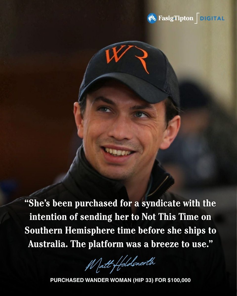 FasigTiptonCo's tweet photo. Matt Holdsworth purchased Wander Woman for $100,000 from @TaylorMadeSales on behalf of Australian interests on #FasigDigital. https://t.co/2ksxunAspS