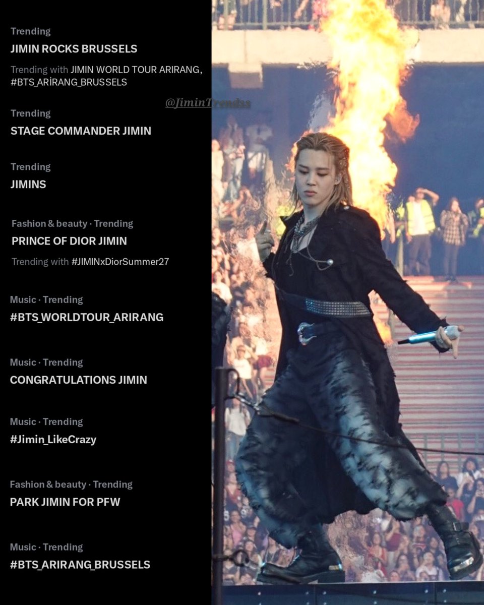 JiminTrendss's tweet photo. JIMINS 🔥🔥

JIMIN ROCKS BRUSSELS
STAGE COMMANDER JIMIN
JIMIN WORLD TOUR ARIRANG
PRINCE OF DIOR JIMIN
PARK JIMIN FOR PFW
DIOR GLOBAL AMBASSADOR JIMIN
#JIMIN #JIMINxDIOR #DiorSummer27 https://t.co/1PndQ91j0B