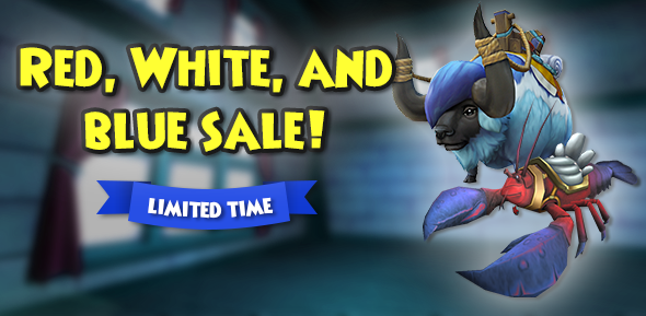 Pirate101's tweet photo. Gear up for a July celebration! 🎆

The Soaring Eagle Mount and Stars and Stripes Wallpaper are back in the Crown Shop! Also, now through July 5th, save up to 40% off on select red, white, and blue items! Take advantage while you can. https://t.co/Hgb3hZjswg #Pirate101 https://t.co/J0hp8NxPCO