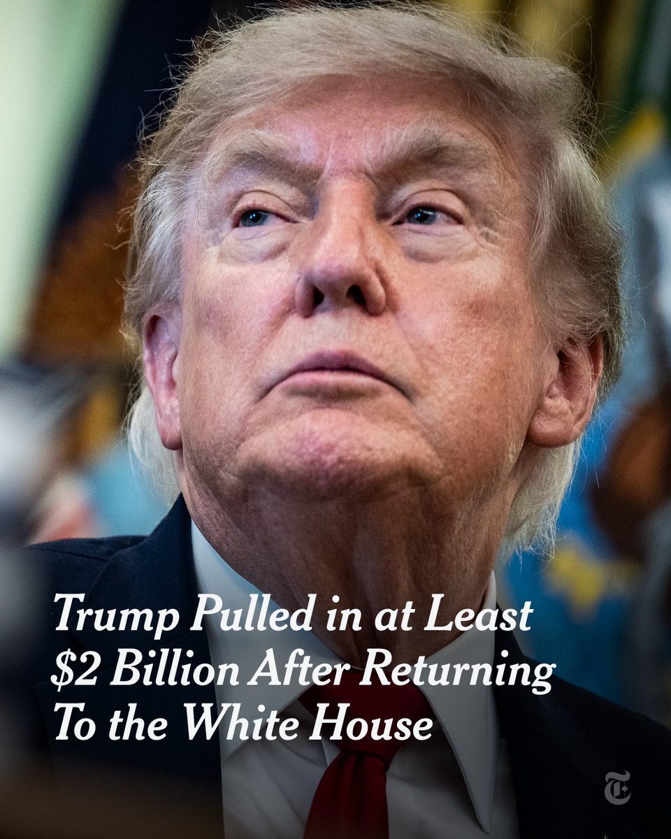 CoryBooker's tweet photo. op: @nytimes

President Trump reaped a stunning windfall in his first year back in the White House, including about $1.4 billion from his family’s cryptocurrency businesses, a new filing shows.

Trump pulled in at least $2.2 billion, a figure that includes other parts of his vast holdings, such as his real estate assets. That compares to a minimum of $622 million his enterprises pulled in for all of 2024, before he returned to the presidency. 

The president’s finances, which had been something of a mystery, highlight a conflict in his crypto business: Trump is a major crypto industry operator and its top policymaker.

It is hardly the only issue to arise from having a businessman serve as president. At the link in our bio, read more details from the mandatory financial disclosure.